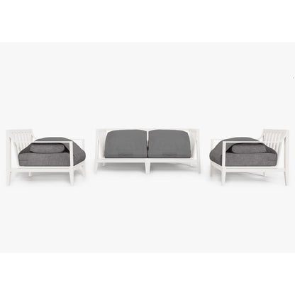 Live Outer 69" White Aluminum Outdoor Loveseat With Armchairs & Dark Pebble Gray Cushion (4-Seat)