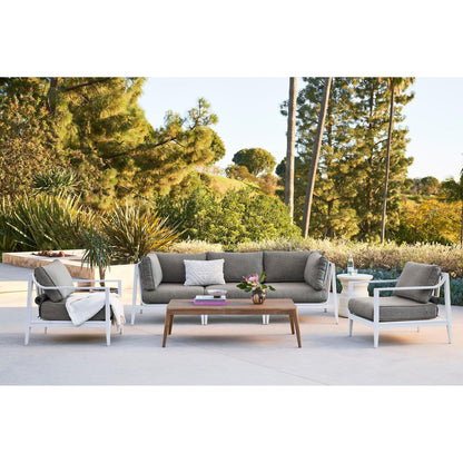 Live Outer 69" White Aluminum Outdoor Loveseat With Armchairs & Dark Pebble Gray Cushion (4-Seat)