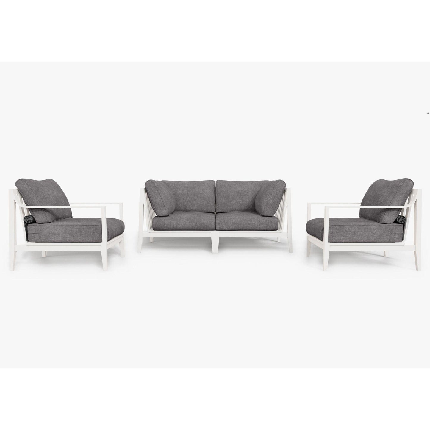 Live Outer 69" White Aluminum Outdoor Loveseat With Armchairs & Dark Pebble Gray Cushion (4-Seat)