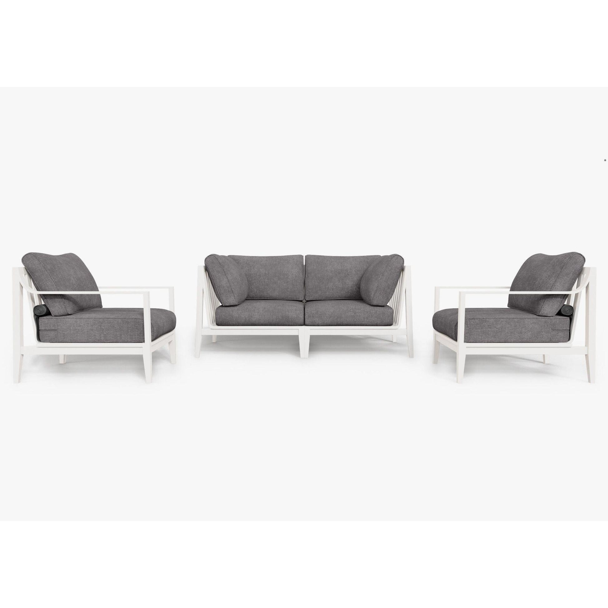 Live Outer 69" White Aluminum Outdoor Loveseat With Armchairs & Dark Pebble Gray Cushion (4-Seat)