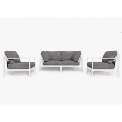 Live Outer 69" White Aluminum Outdoor Loveseat With Armchairs & Dark Pebble Gray Cushion (4-Seat)