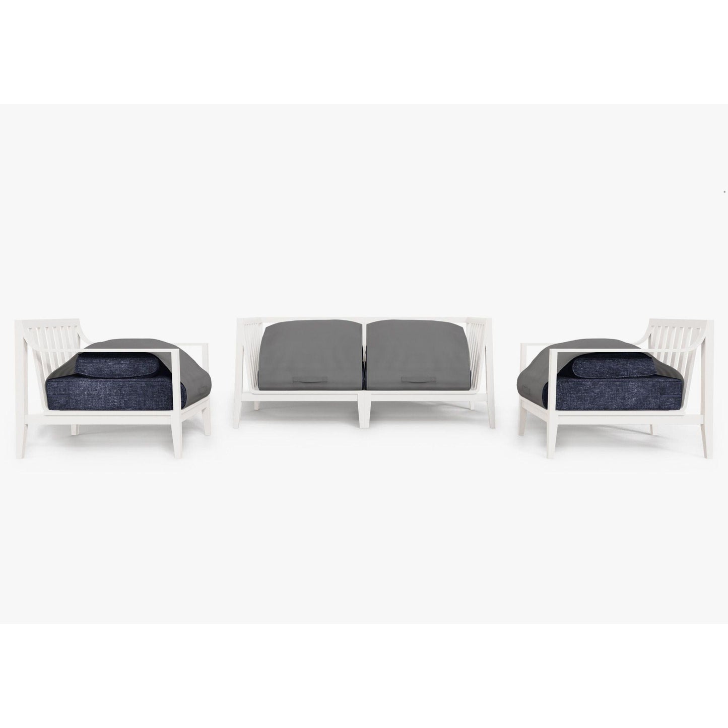 Live Outer 69" White Aluminum Outdoor Loveseat With Armchairs & Deep Sea Navy Cushion (4-Seat)