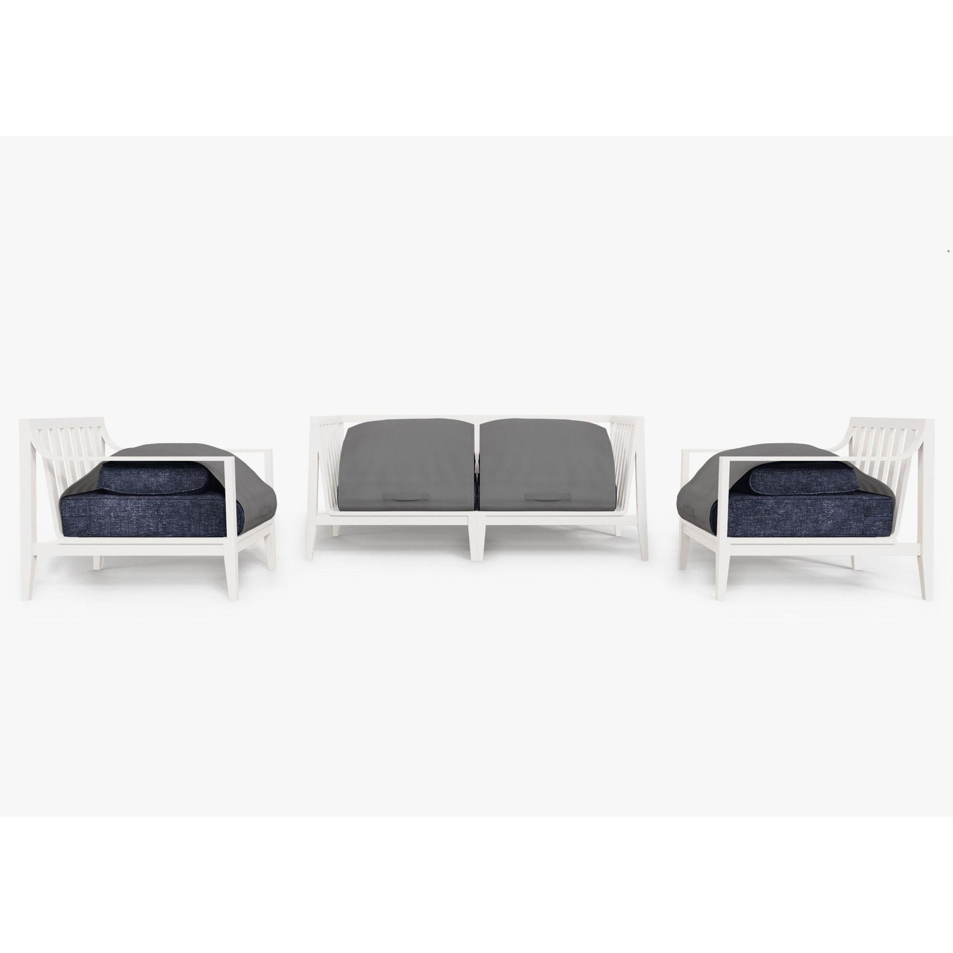Live Outer 69" White Aluminum Outdoor Loveseat With Armchairs & Deep Sea Navy Cushion (4-Seat)