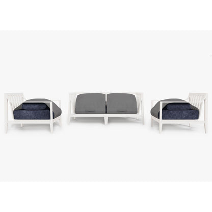 Live Outer 69" White Aluminum Outdoor Loveseat With Armchairs & Deep Sea Navy Cushion (4-Seat)