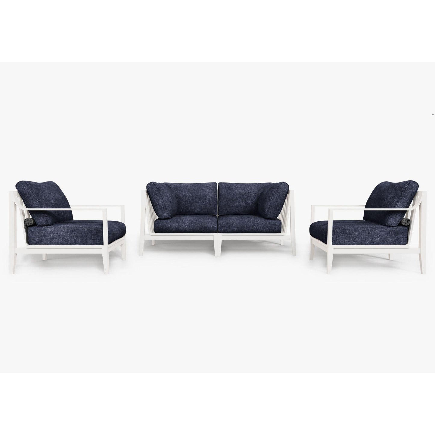 Live Outer 69" White Aluminum Outdoor Loveseat With Armchairs & Deep Sea Navy Cushion (4-Seat)