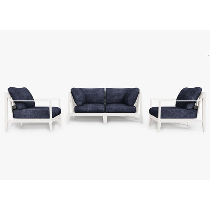 Live Outer 69" White Aluminum Outdoor Loveseat With Armchairs & Deep Sea Navy Cushion (4-Seat)