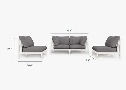 Live Outer 69" White Aluminum Outdoor Loveseat With Armless Chairs & Dark Pebble Gray Cushion (4-Seat)