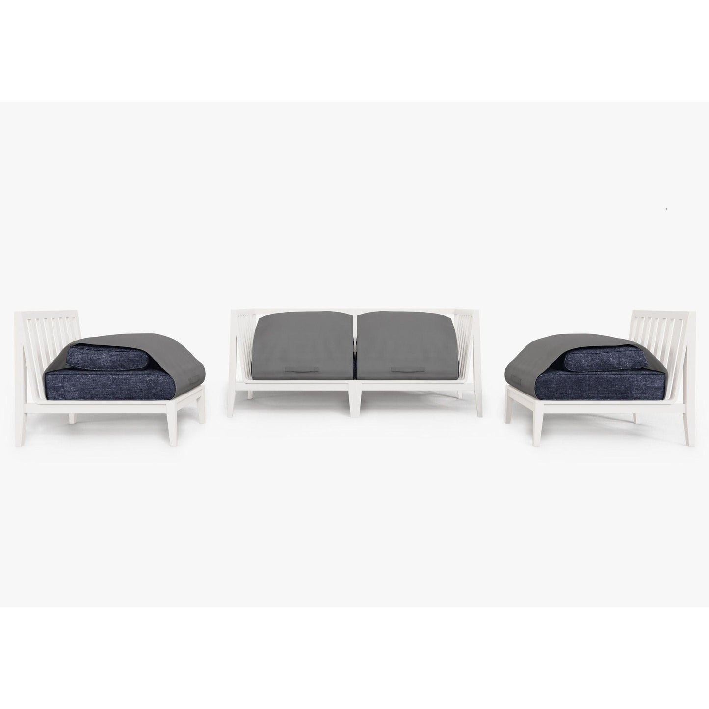Live Outer 69" White Aluminum Outdoor Loveseat With Armless Chairs & Deep Sea Navy Cushion (4-Seat)