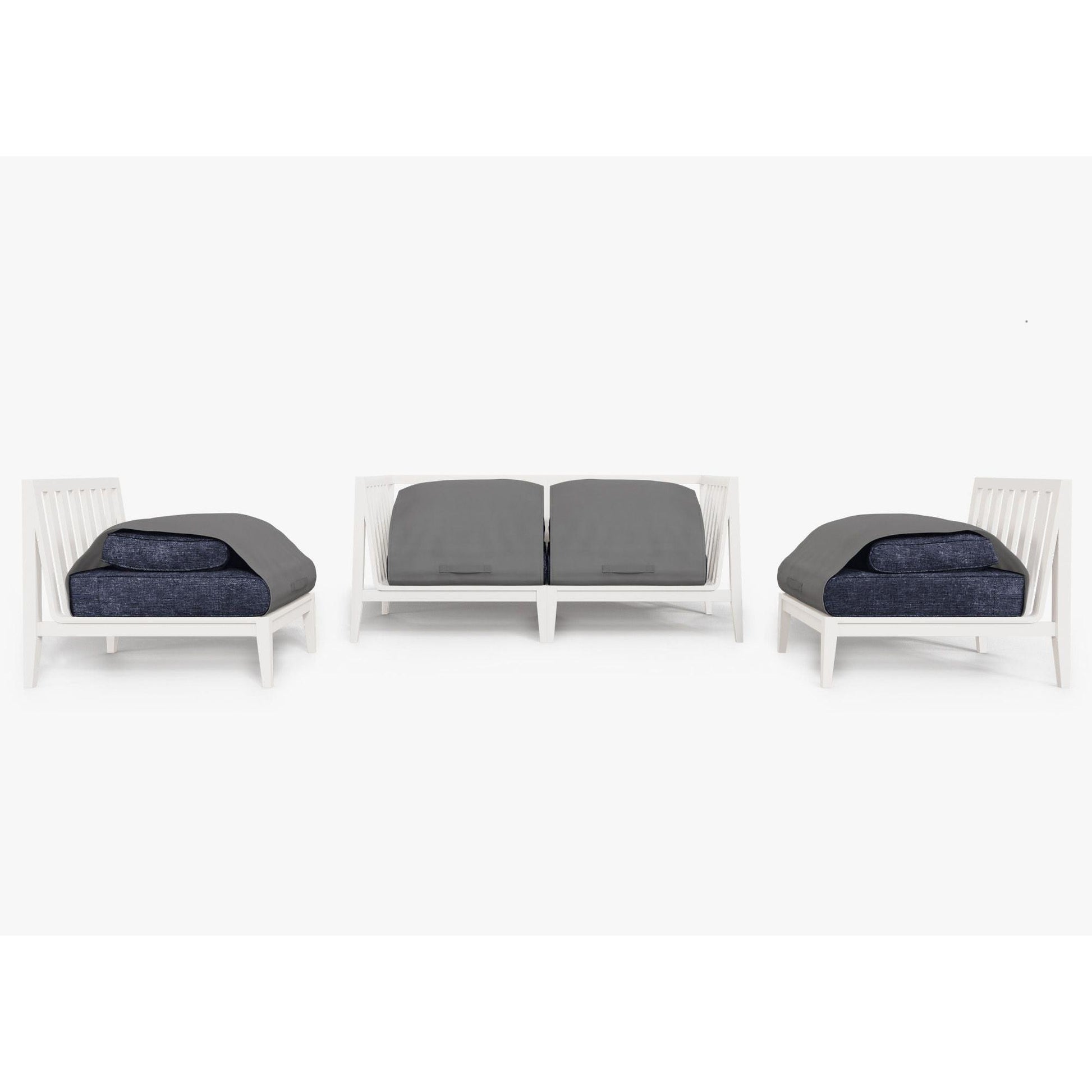 Live Outer 69" White Aluminum Outdoor Loveseat With Armless Chairs & Deep Sea Navy Cushion (4-Seat)