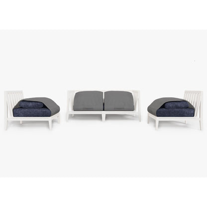 Live Outer 69" White Aluminum Outdoor Loveseat With Armless Chairs & Deep Sea Navy Cushion (4-Seat)
