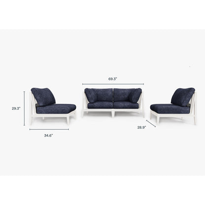 Live Outer 69" White Aluminum Outdoor Loveseat With Armless Chairs & Deep Sea Navy Cushion (4-Seat)