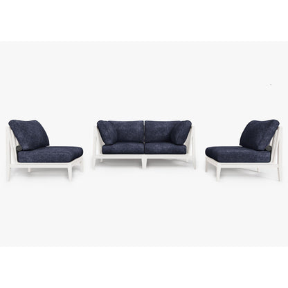 Live Outer 69" White Aluminum Outdoor Loveseat With Armless Chairs & Deep Sea Navy Cushion (4-Seat)