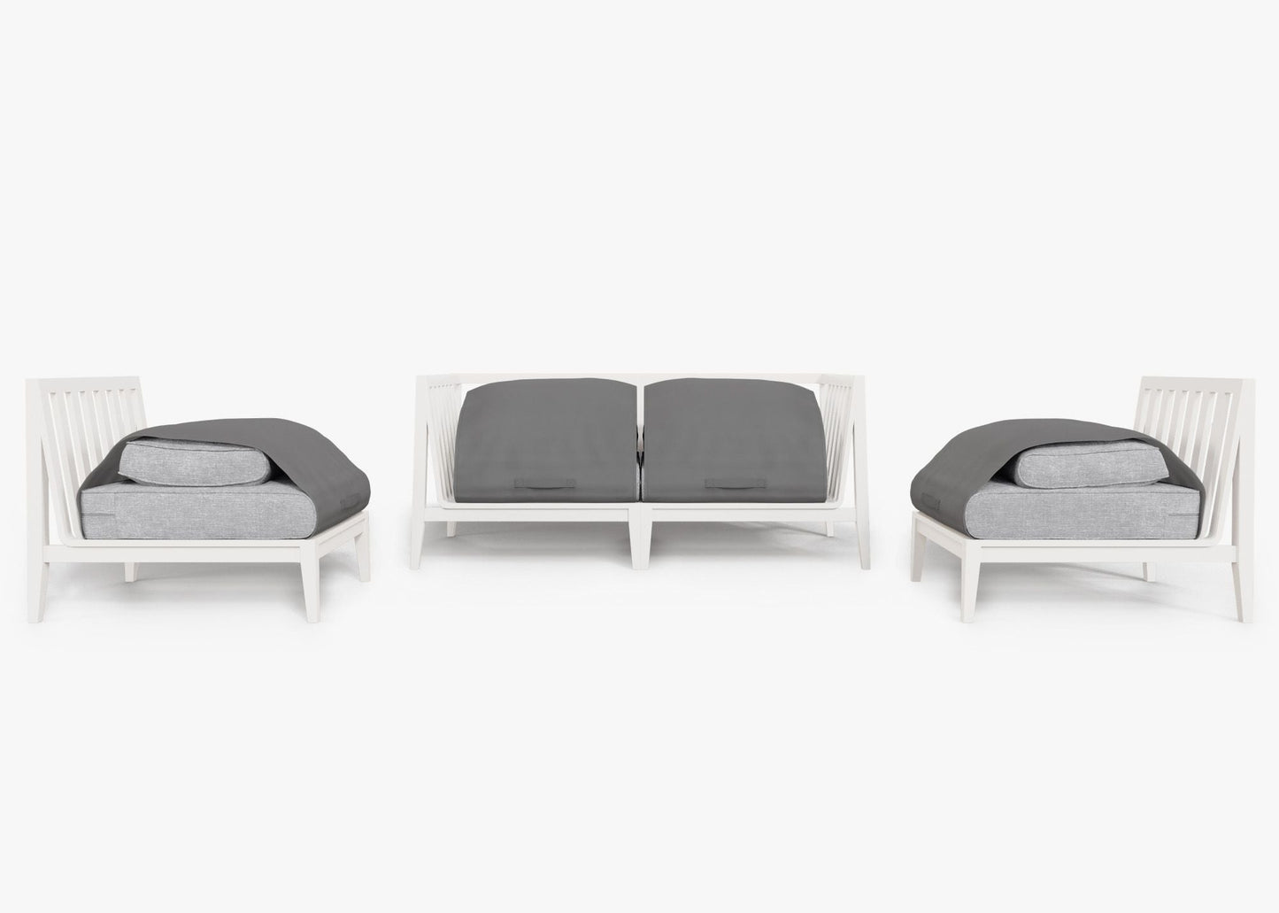 Live Outer 69" White Aluminum Outdoor Loveseat With Armless Chairs & Pacific Fog Gray Cushion (4-Seat)