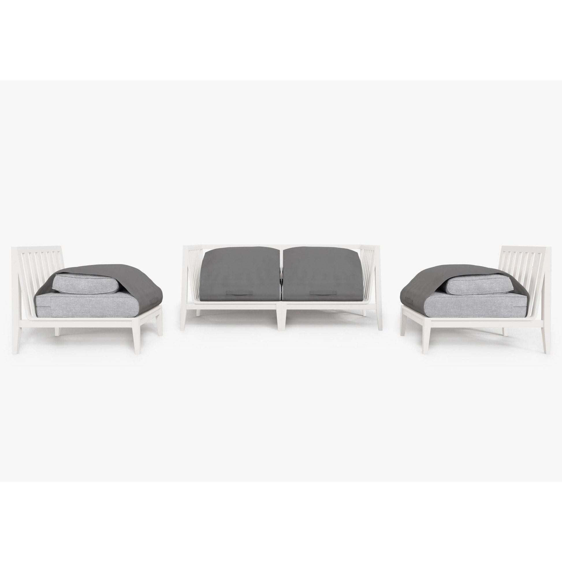 Live Outer 69" White Aluminum Outdoor Loveseat With Armless Chairs & Pacific Fog Gray Cushion (4-Seat)