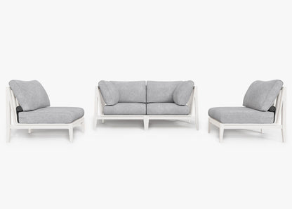 Live Outer 69" White Aluminum Outdoor Loveseat With Armless Chairs & Pacific Fog Gray Cushion (4-Seat)