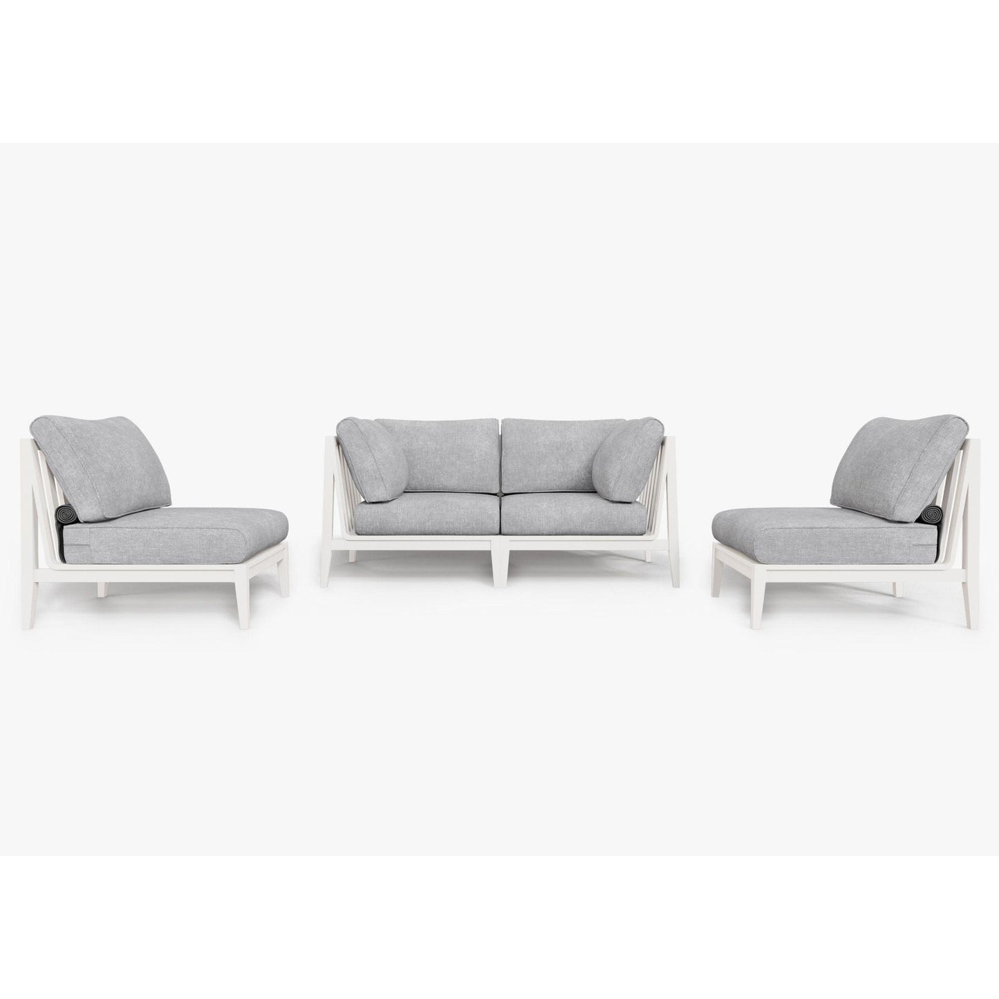 Live Outer 69" White Aluminum Outdoor Loveseat With Armless Chairs & Pacific Fog Gray Cushion (4-Seat)