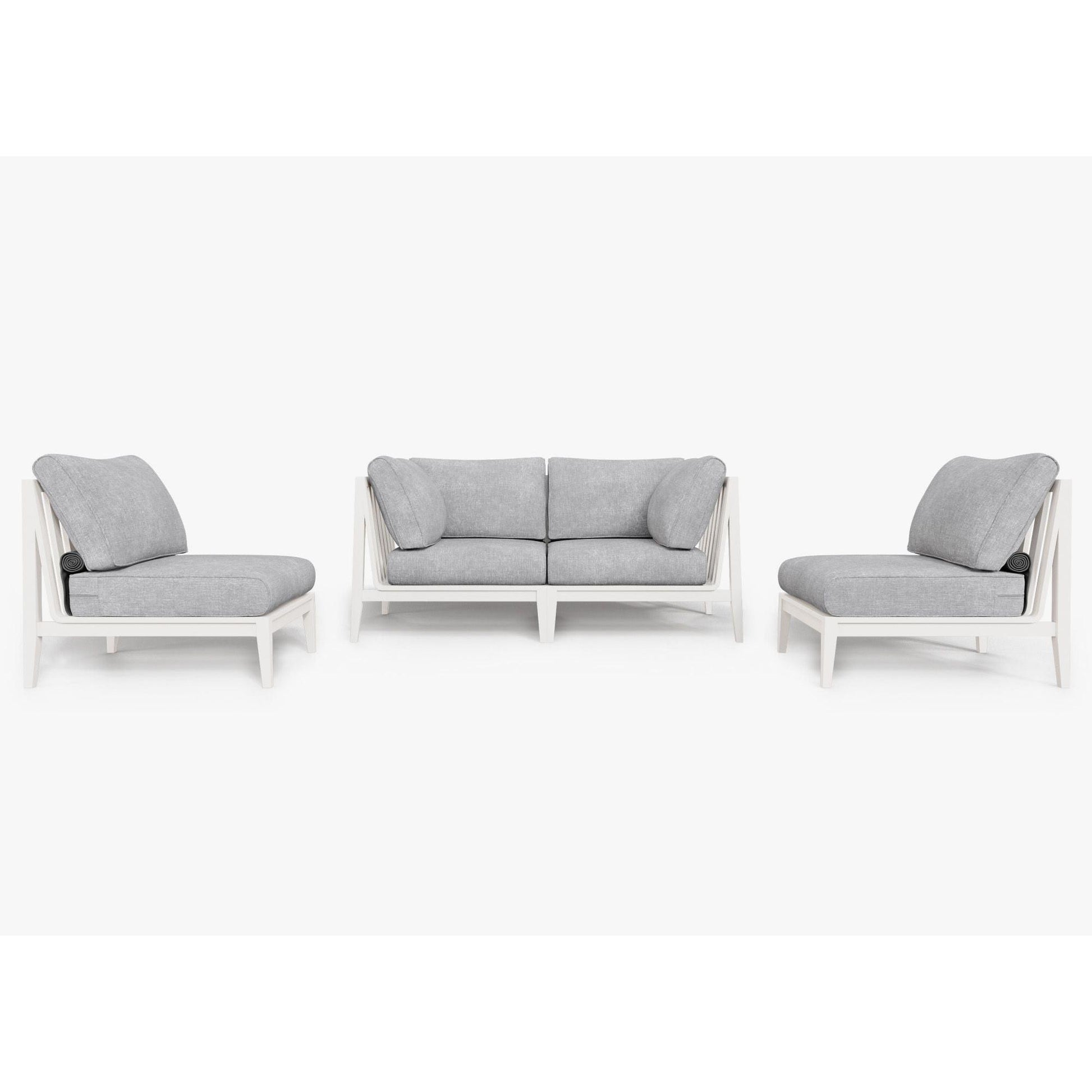 Live Outer 69" White Aluminum Outdoor Loveseat With Armless Chairs & Pacific Fog Gray Cushion (4-Seat)