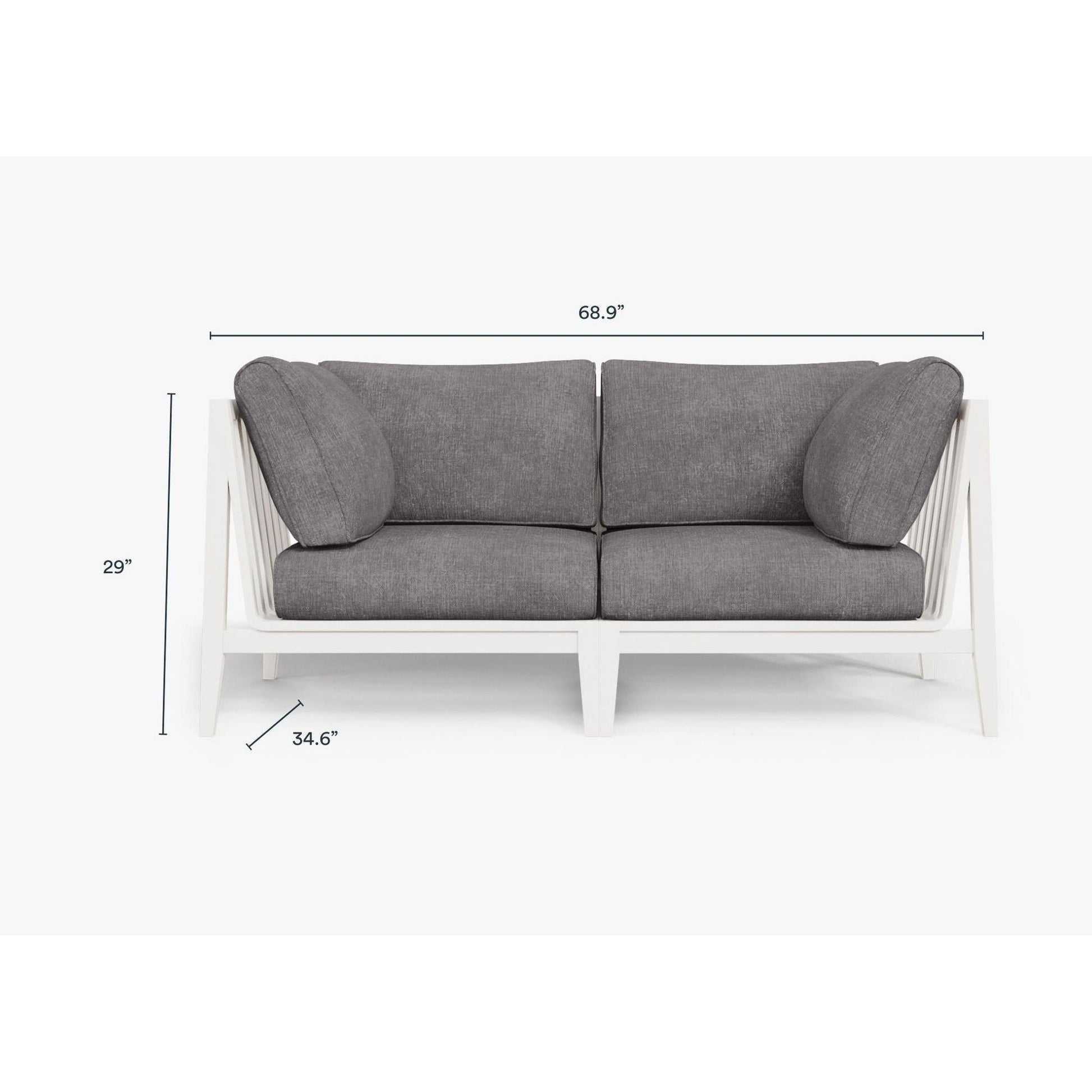 Live Outer 69" White Aluminum Outdoor Loveseat With Dark Pebble Gray Cushion