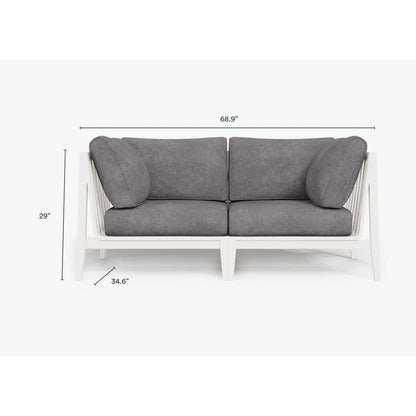 Live Outer 69" White Aluminum Outdoor Loveseat With Dark Pebble Gray Cushion
