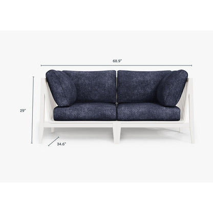 Live Outer 69" White Aluminum Outdoor Loveseat With Deep Sea Navy Cushion