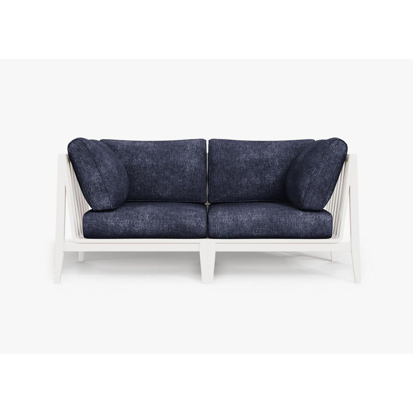 Live Outer 69" White Aluminum Outdoor Loveseat With Deep Sea Navy Cushion