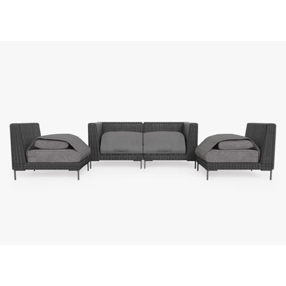 Live Outer 74" Black Wicker Outdoor Loveseat With Armless Chairs & Dark Pebble Gray Cushion (4-Seat)