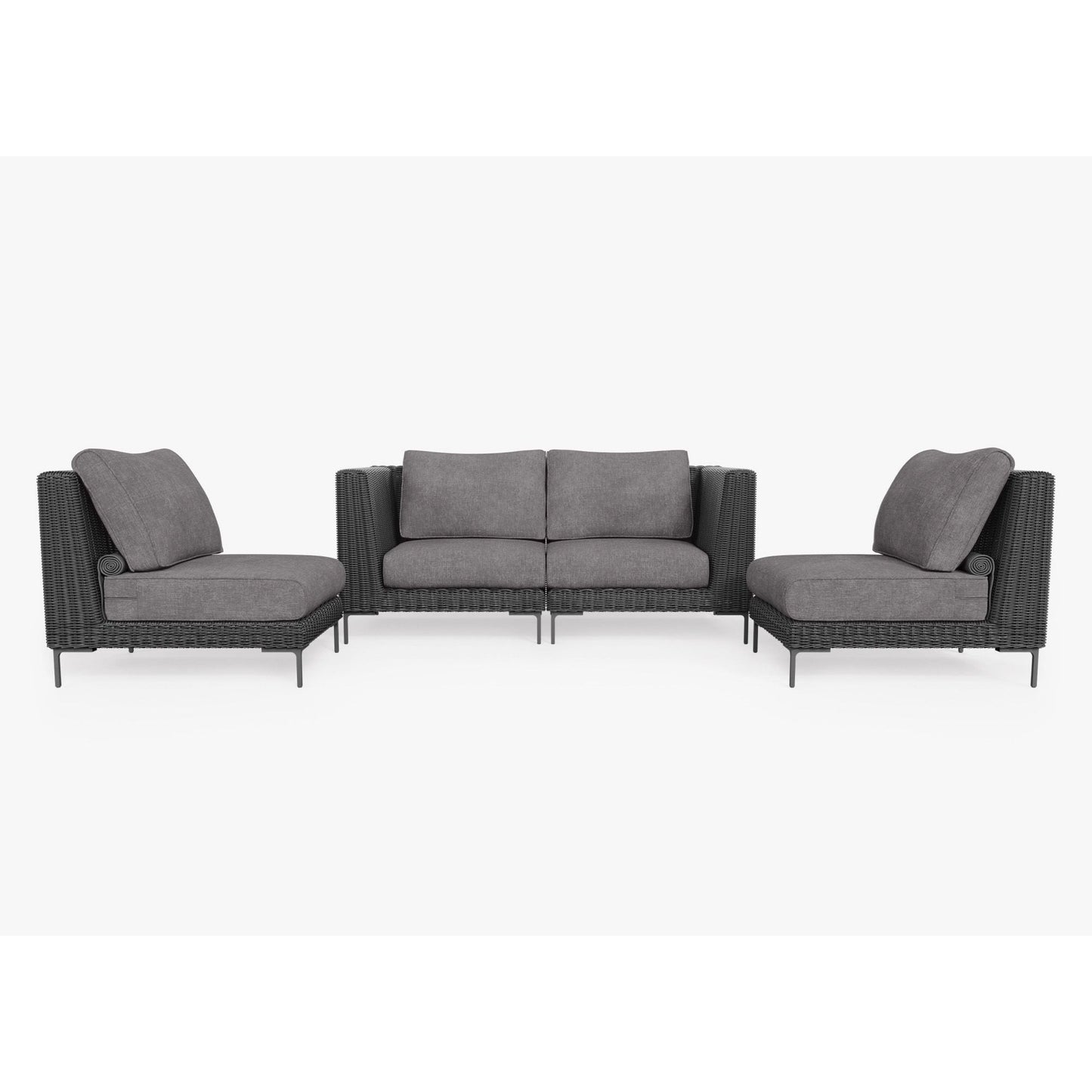 Live Outer 74" Black Wicker Outdoor Loveseat With Armless Chairs & Dark Pebble Gray Cushion (4-Seat)