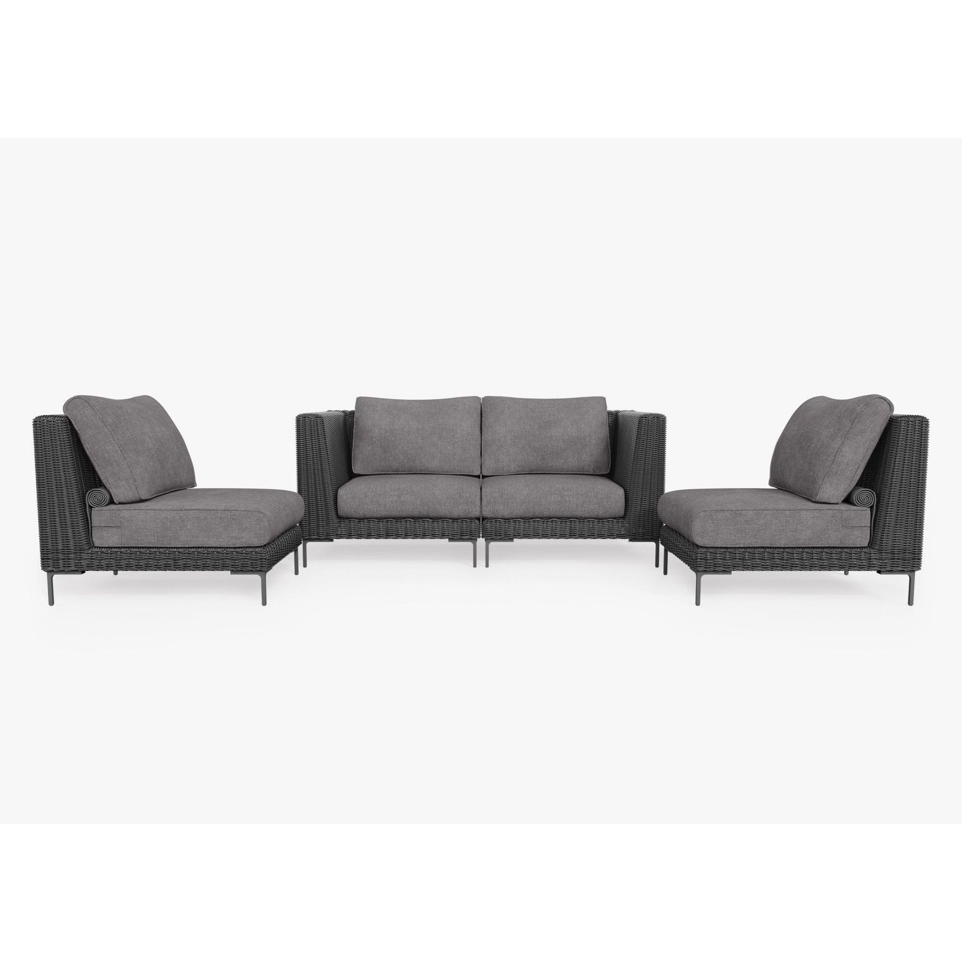 Live Outer 74" Black Wicker Outdoor Loveseat With Armless Chairs & Dark Pebble Gray Cushion (4-Seat)