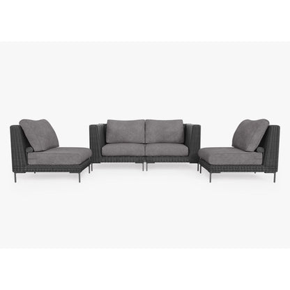 Live Outer 74" Black Wicker Outdoor Loveseat With Armless Chairs & Dark Pebble Gray Cushion (4-Seat)