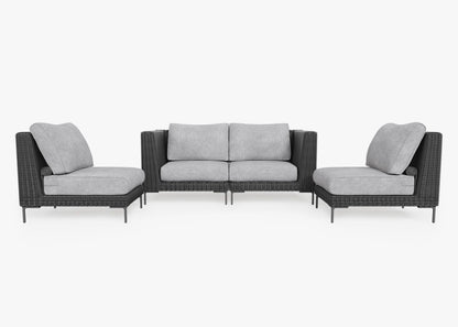 Live Outer 74" Black Wicker Outdoor Loveseat With Armless Chairs & Pacific Fog Gray Cushion (4-Seat)