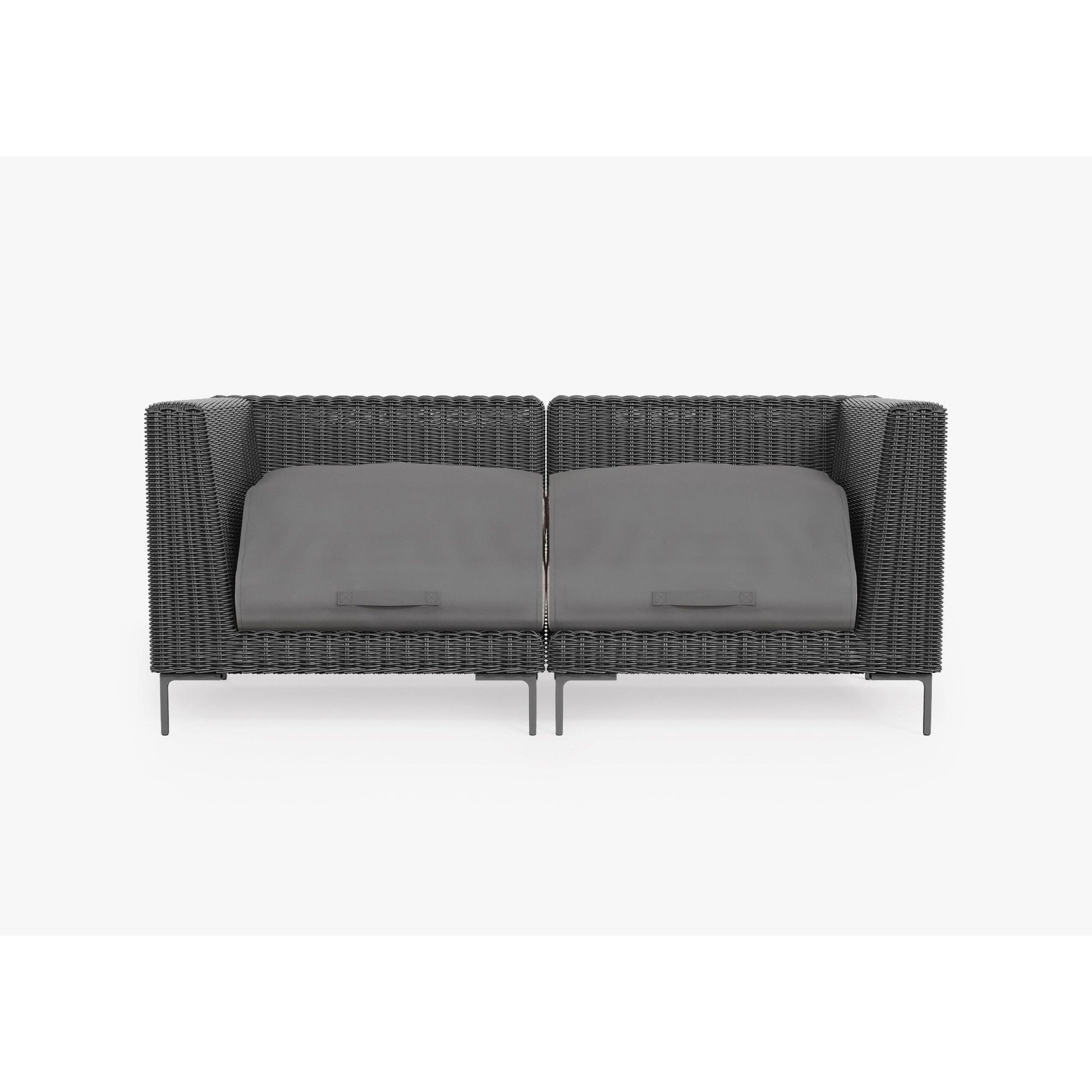 Live Outer 74" Black Wicker Outdoor Loveseat With Sandstone Gray Cushion