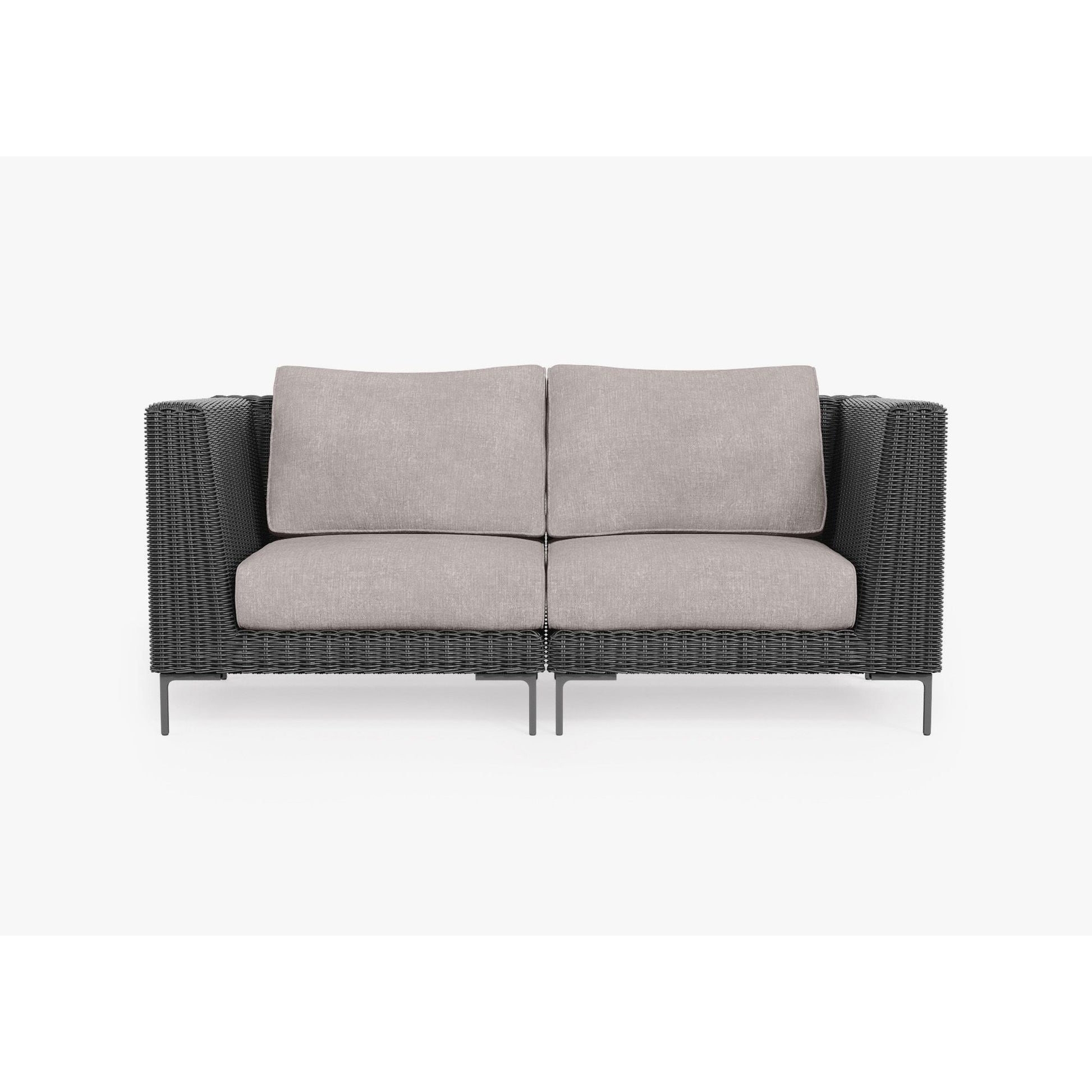 Live Outer 74" Black Wicker Outdoor Loveseat With Sandstone Gray Cushion
