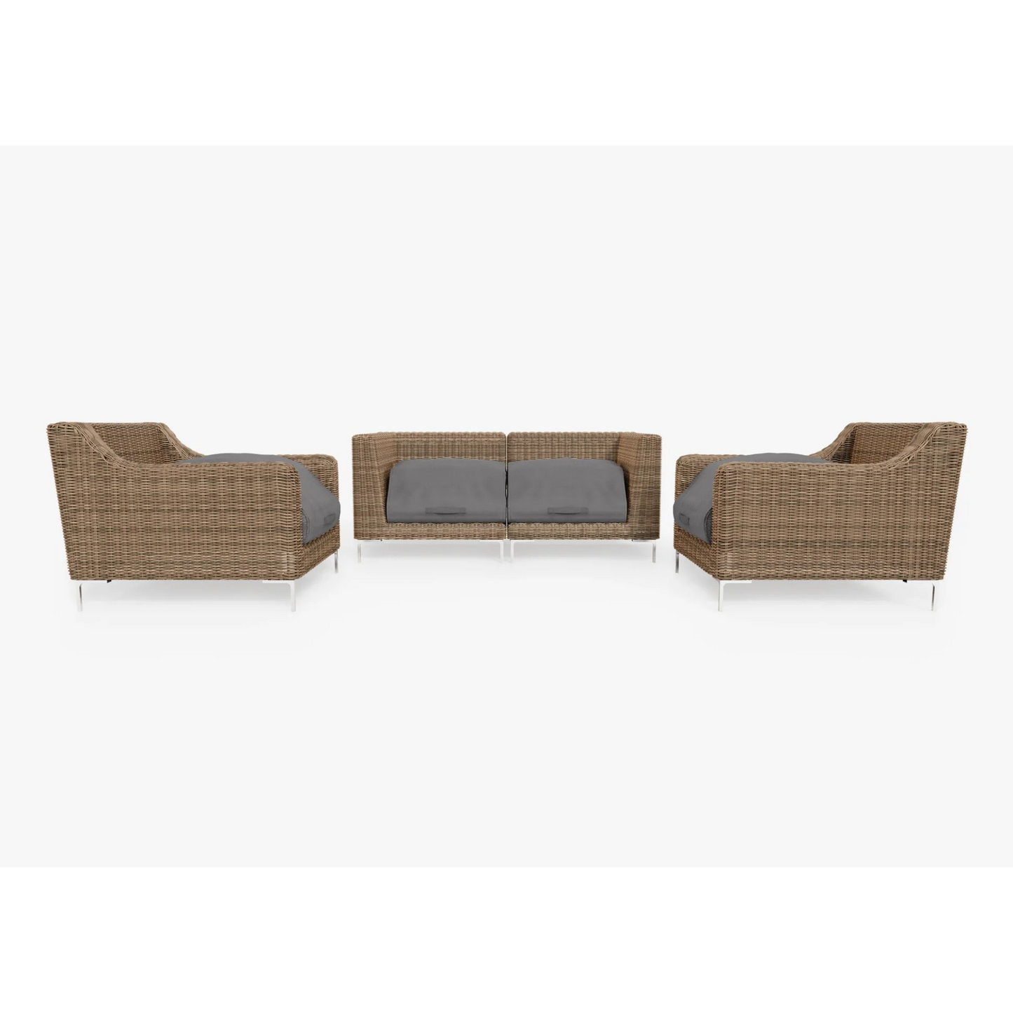 Live Outer 74" Brown Wicker Outdoor Loveseat With Armchairs & Dark Pebble Gray Cushion (4-Seat)