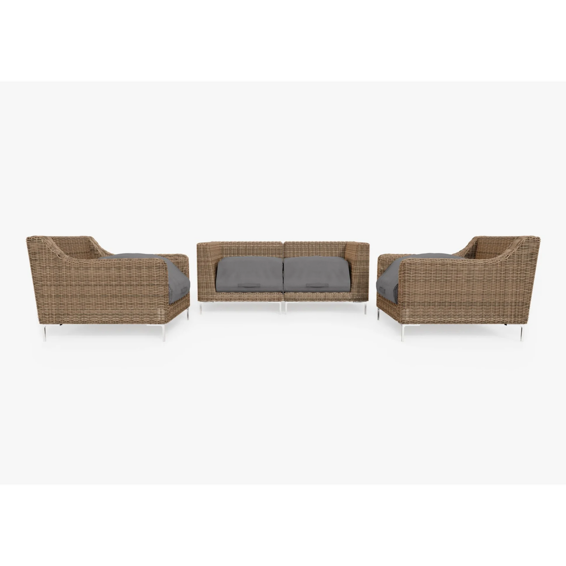 Live Outer 74" Brown Wicker Outdoor Loveseat With Armchairs & Dark Pebble Gray Cushion (4-Seat)
