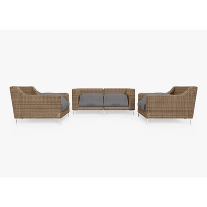 Live Outer 74" Brown Wicker Outdoor Loveseat With Armchairs & Dark Pebble Gray Cushion (4-Seat)