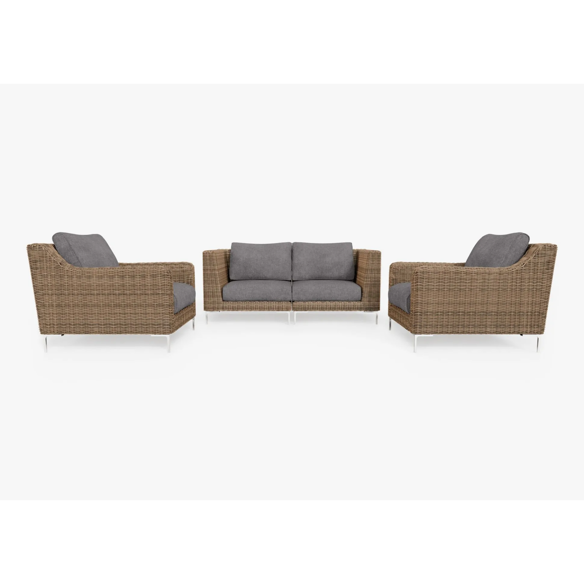 Live Outer 74" Brown Wicker Outdoor Loveseat With Armchairs & Dark Pebble Gray Cushion (4-Seat)