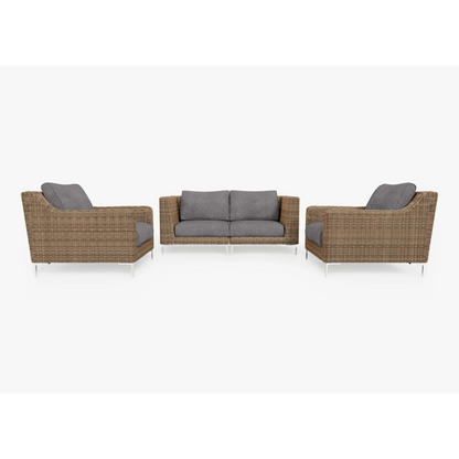 Live Outer 74" Brown Wicker Outdoor Loveseat With Armchairs & Dark Pebble Gray Cushion (4-Seat)