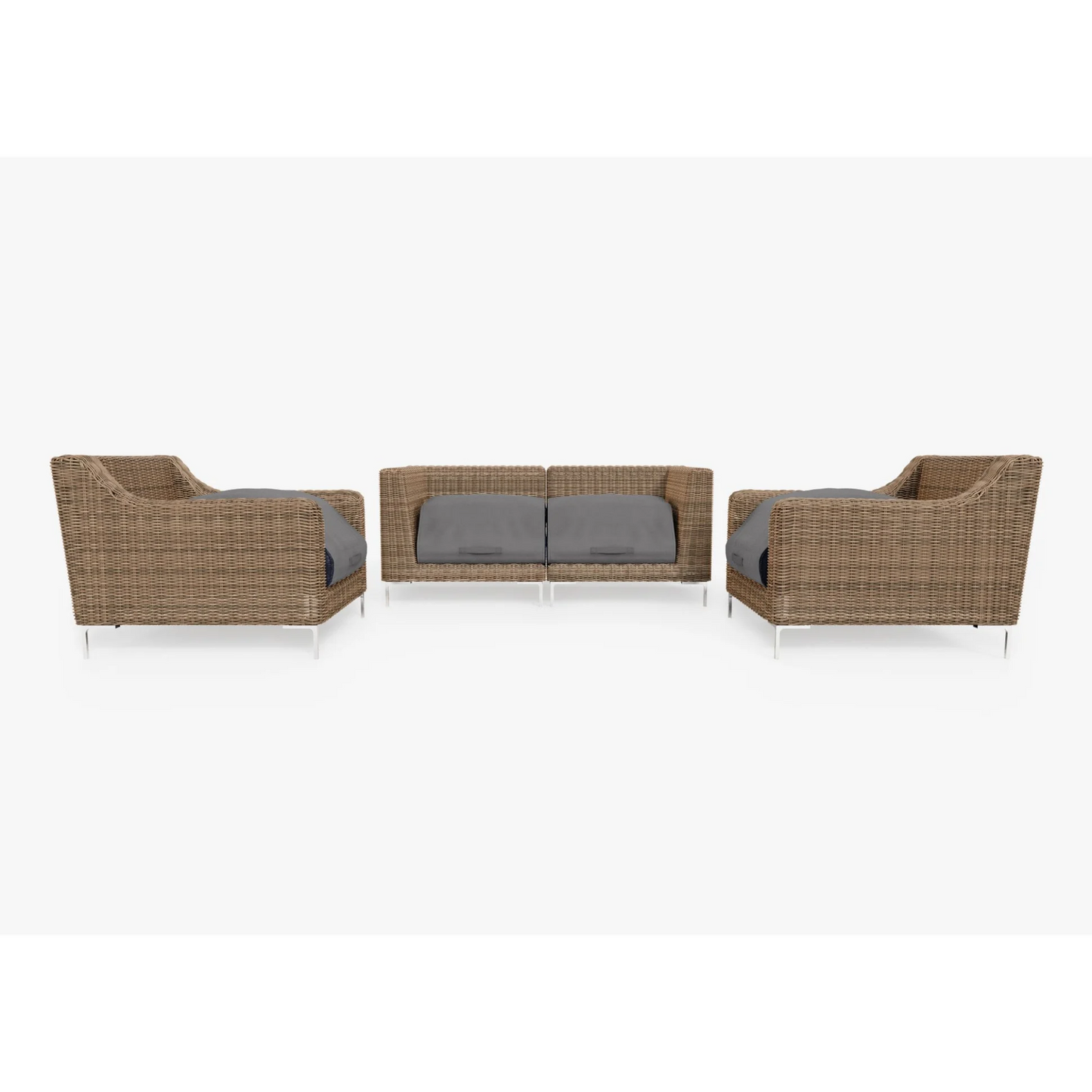 Live Outer 74" Brown Wicker Outdoor Loveseat With Armchairs & Deep Sea Navy Cushion (4-Seat)