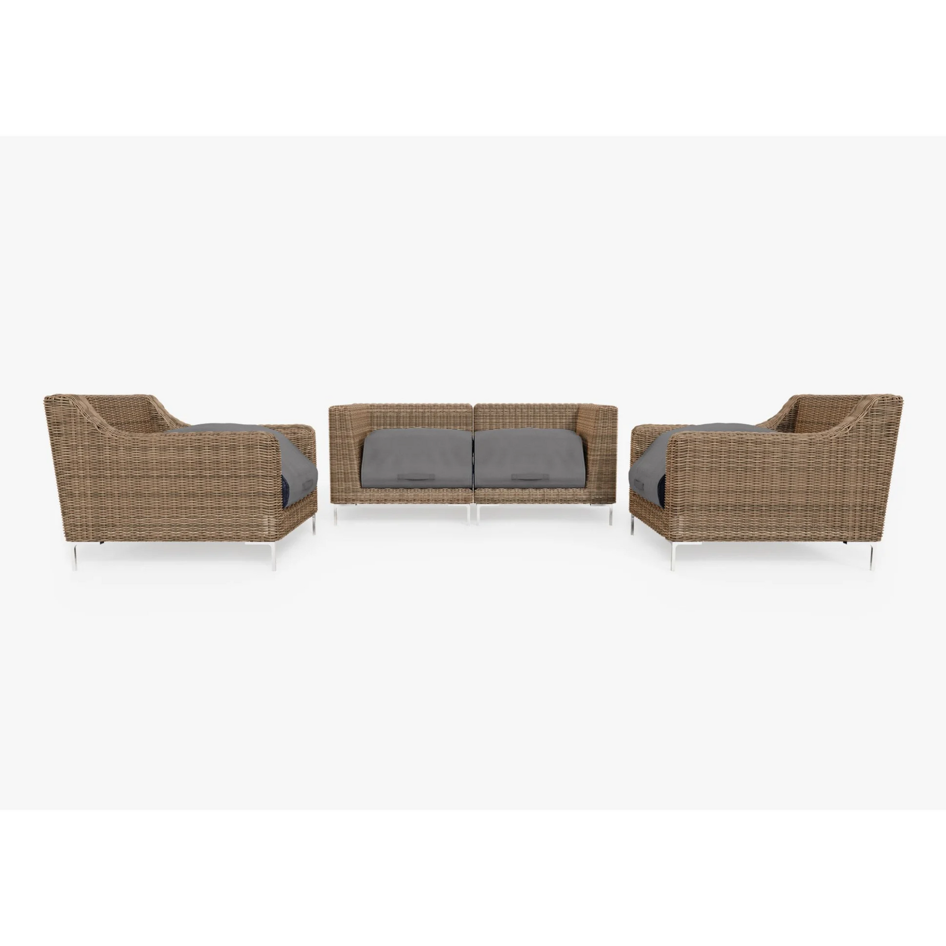 Live Outer 74" Brown Wicker Outdoor Loveseat With Armchairs & Deep Sea Navy Cushion (4-Seat)