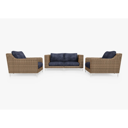 Live Outer 74" Brown Wicker Outdoor Loveseat With Armchairs & Deep Sea Navy Cushion (4-Seat)