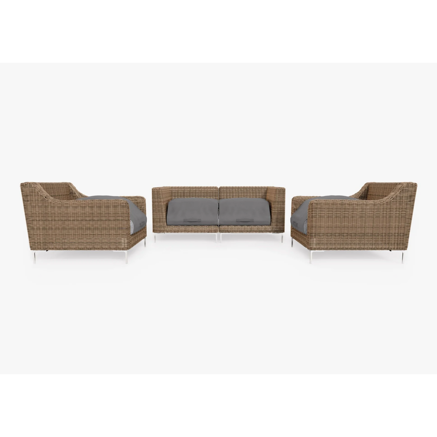 Live Outer 74" Brown Wicker Outdoor Loveseat With Armchairs & Pacific Fog Gray Cushion (4-Seat)