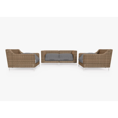 Live Outer 74" Brown Wicker Outdoor Loveseat With Armchairs & Pacific Fog Gray Cushion (4-Seat)