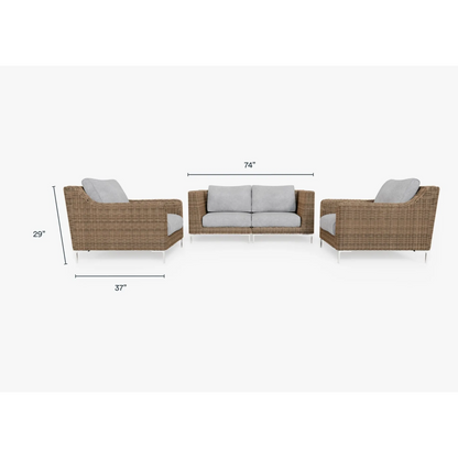 Live Outer 74" Brown Wicker Outdoor Loveseat With Armchairs & Pacific Fog Gray Cushion (4-Seat)