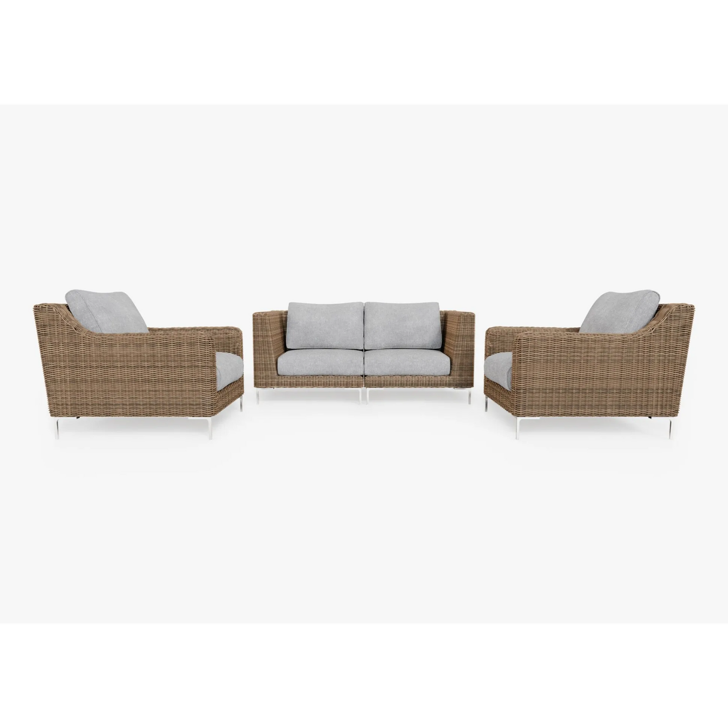 Live Outer 74" Brown Wicker Outdoor Loveseat With Armchairs & Pacific Fog Gray Cushion (4-Seat)