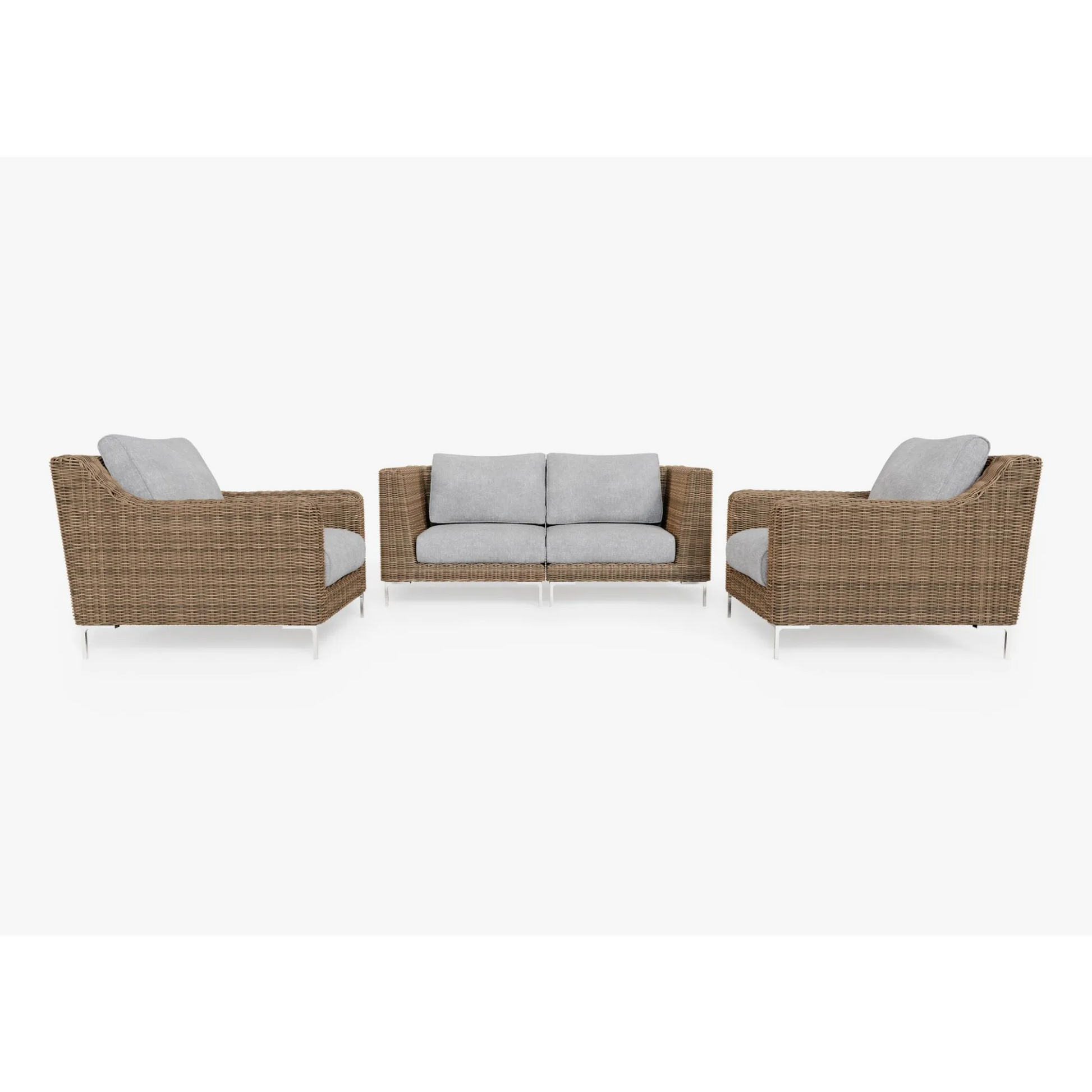 Live Outer 74" Brown Wicker Outdoor Loveseat With Armchairs & Pacific Fog Gray Cushion (4-Seat)