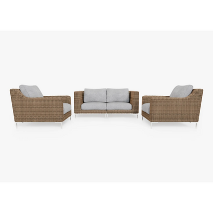 Live Outer 74" Brown Wicker Outdoor Loveseat With Armchairs & Pacific Fog Gray Cushion (4-Seat)