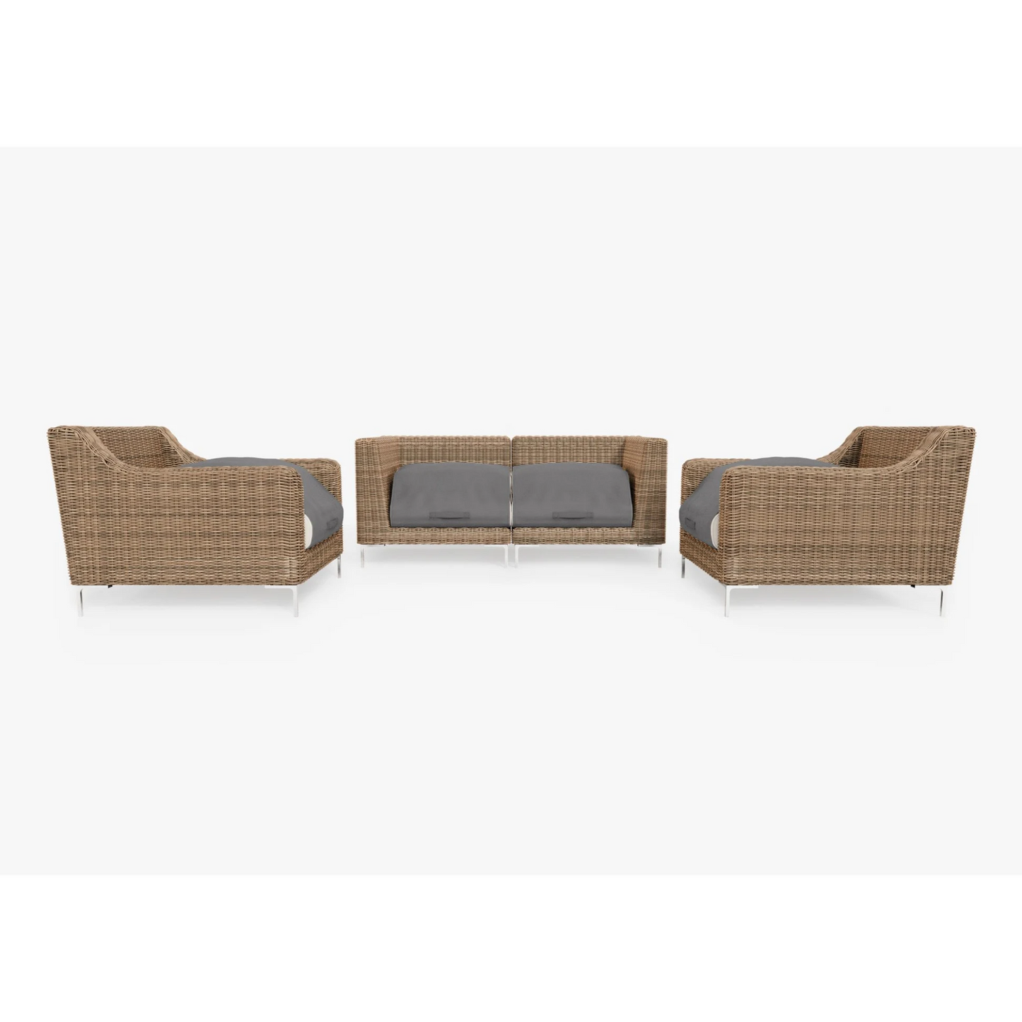 Live Outer 74" Brown Wicker Outdoor Loveseat With Armchairs & Palisades Cream Cushion (4-Seat)