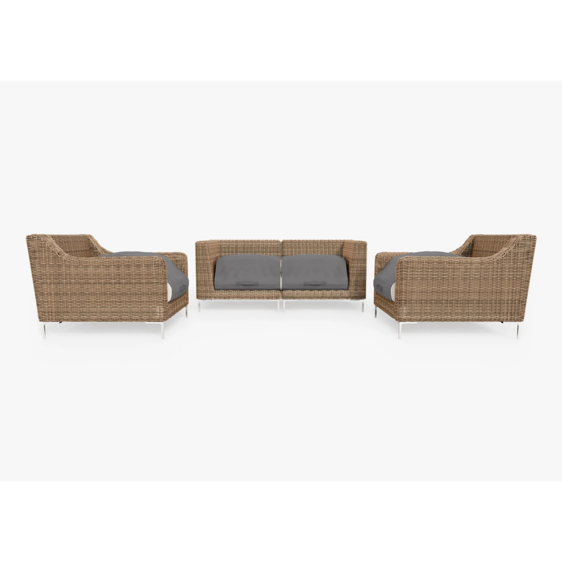 Live Outer 74" Brown Wicker Outdoor Loveseat With Armchairs & Palisades Cream Cushion (4-Seat)