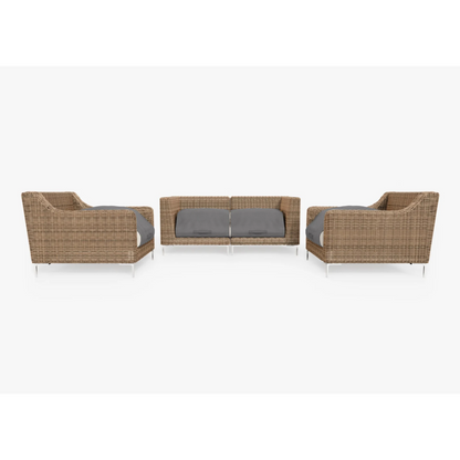 Live Outer 74" Brown Wicker Outdoor Loveseat With Armchairs & Palisades Cream Cushion (4-Seat)