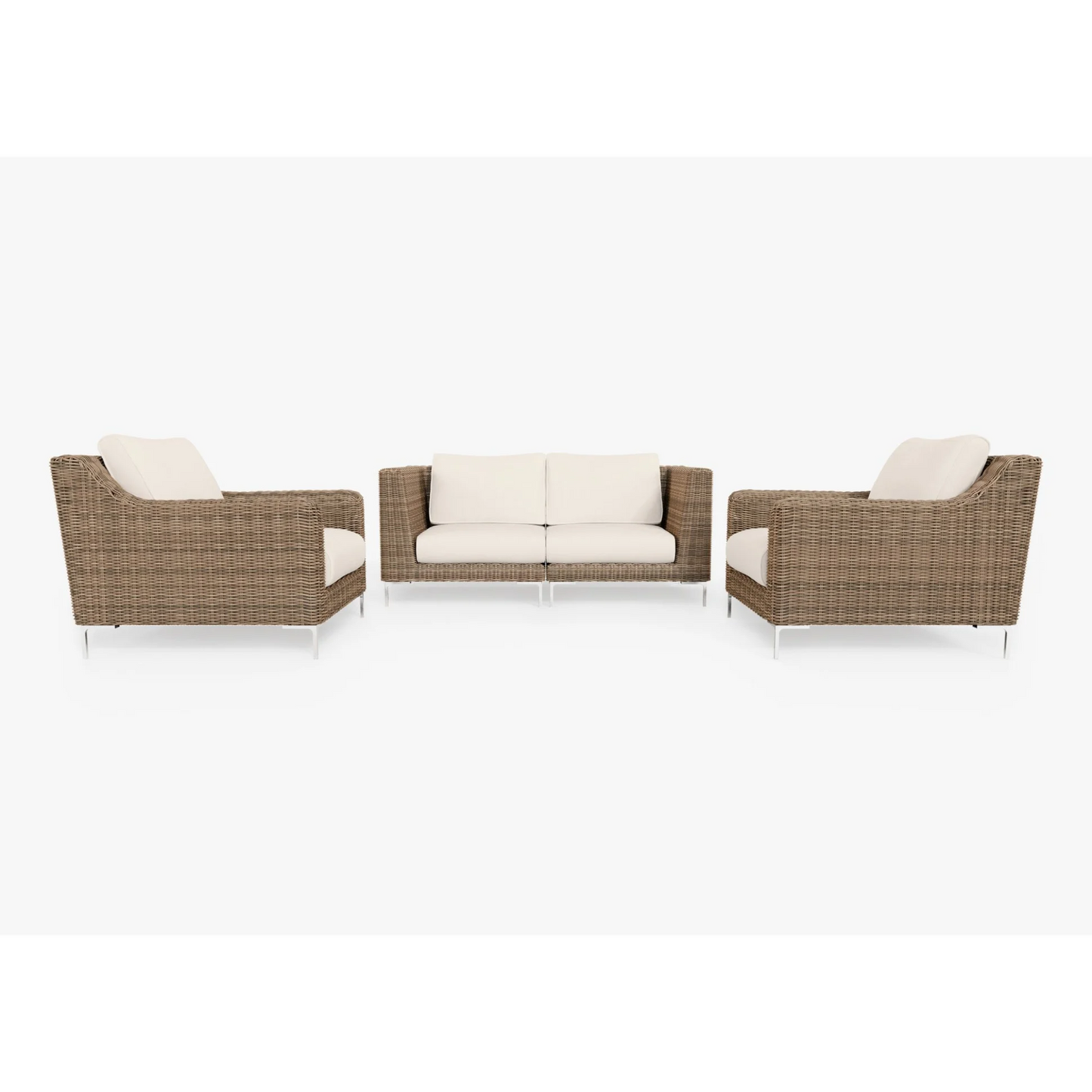 Live Outer 74" Brown Wicker Outdoor Loveseat With Armchairs & Palisades Cream Cushion (4-Seat)